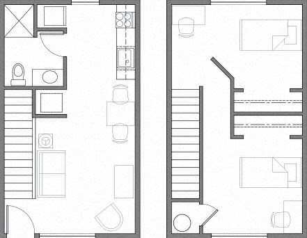 two diagrams of a floor plan of a small house